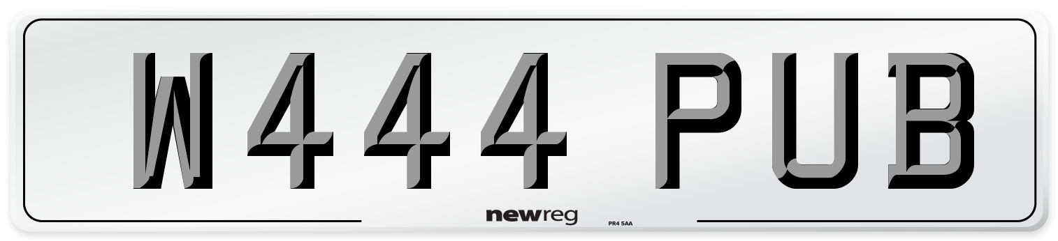 W444 PUB Number Plate from New Reg